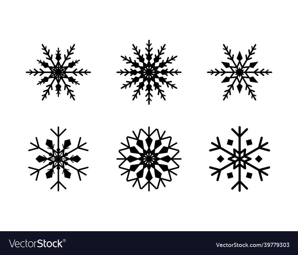 Set of simple snowflake black lines