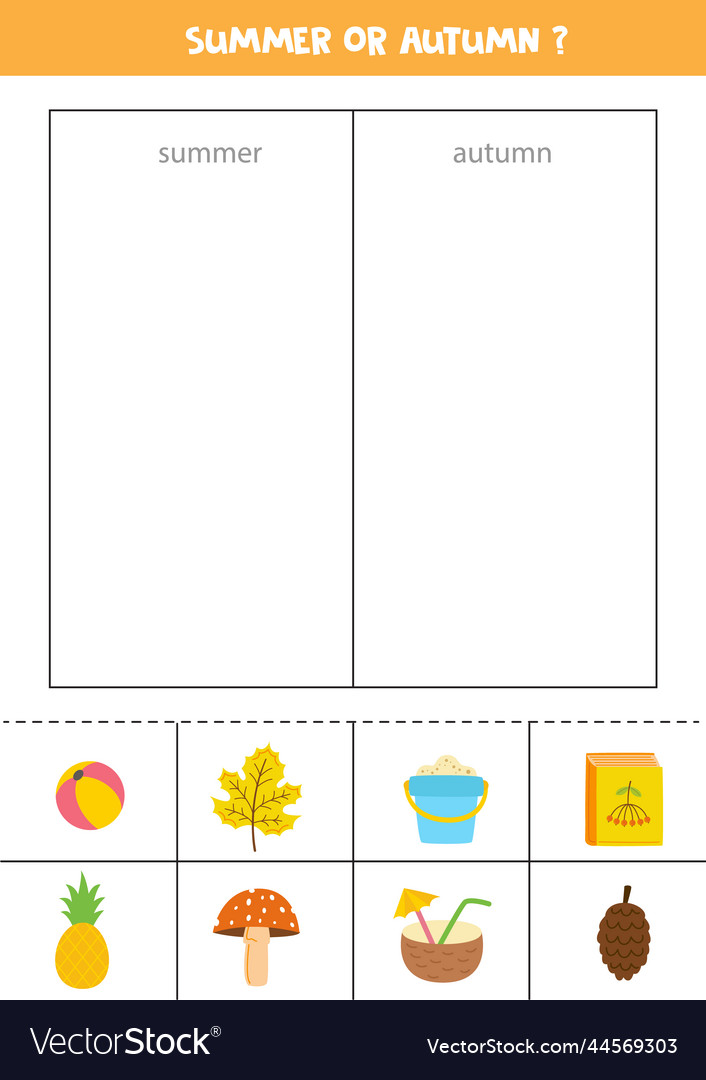 Sorting cards into autumn or summer logical game