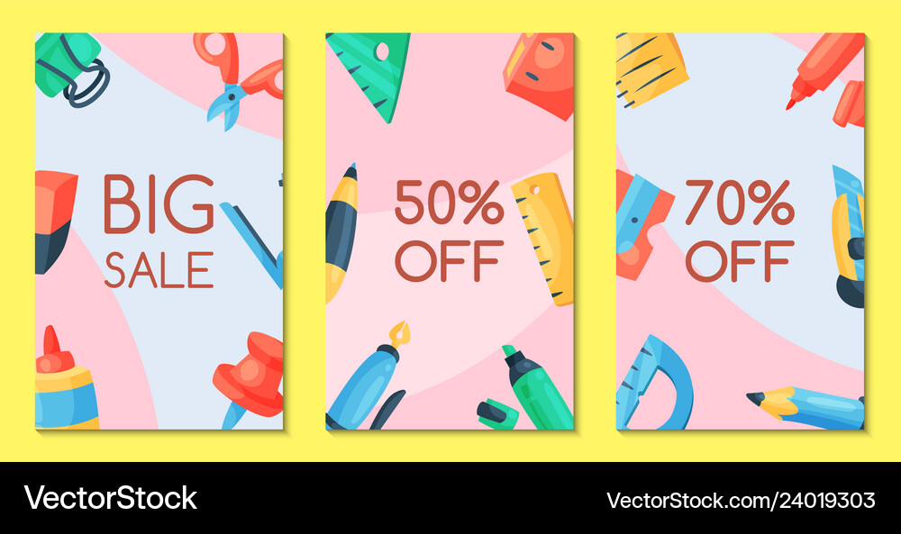 Stationery sale set banners Royalty Free Vector Image