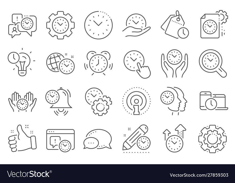 Time management line icons alarm clock timer Vector Image Time management line icons alarm clock timer