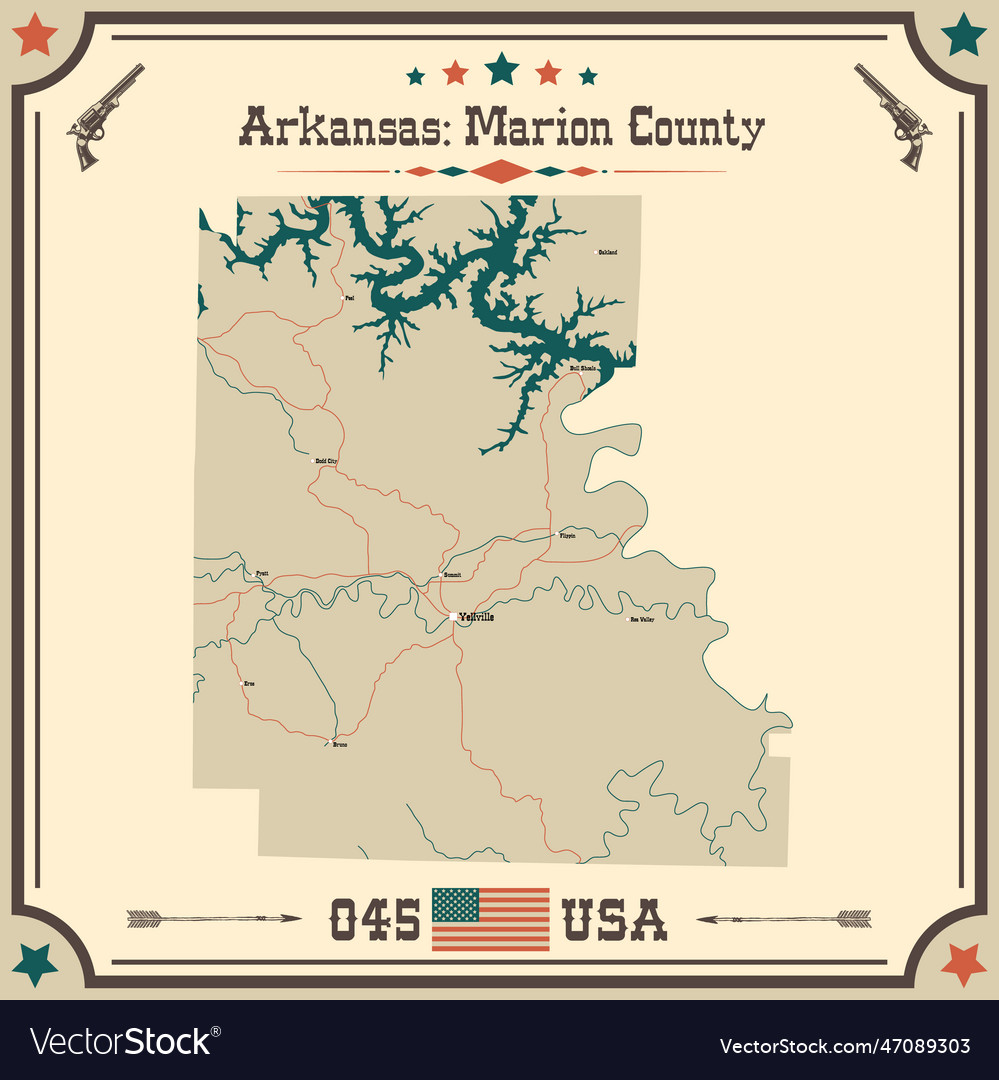 Vintage map of marion county in arkansas usa Vector Image