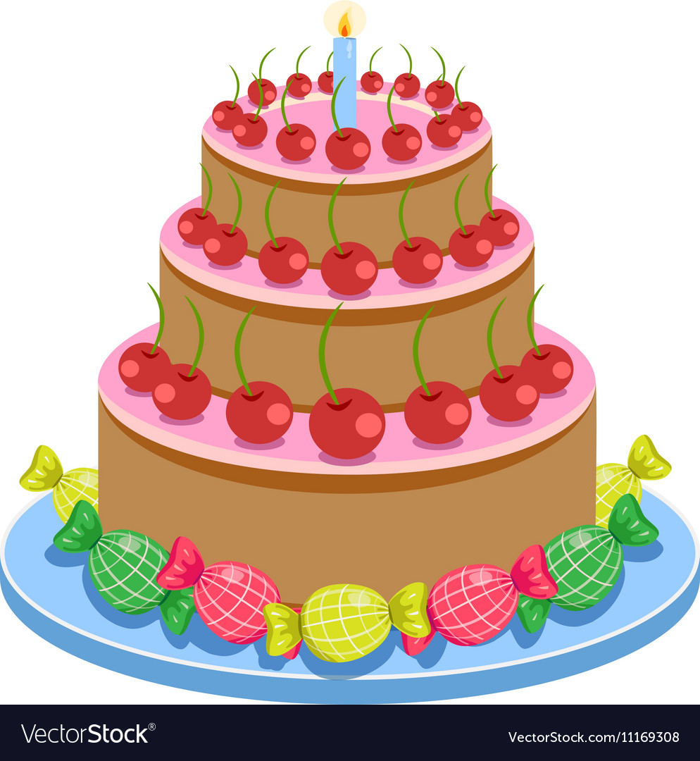 Birthday cake with candles and candies isolated