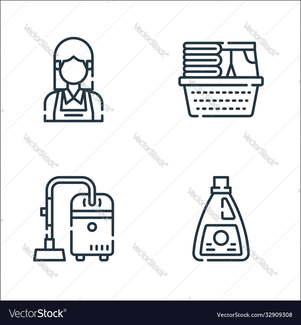 Cleaning line icons linear set quality vector image Cleaning line icons linear set quality