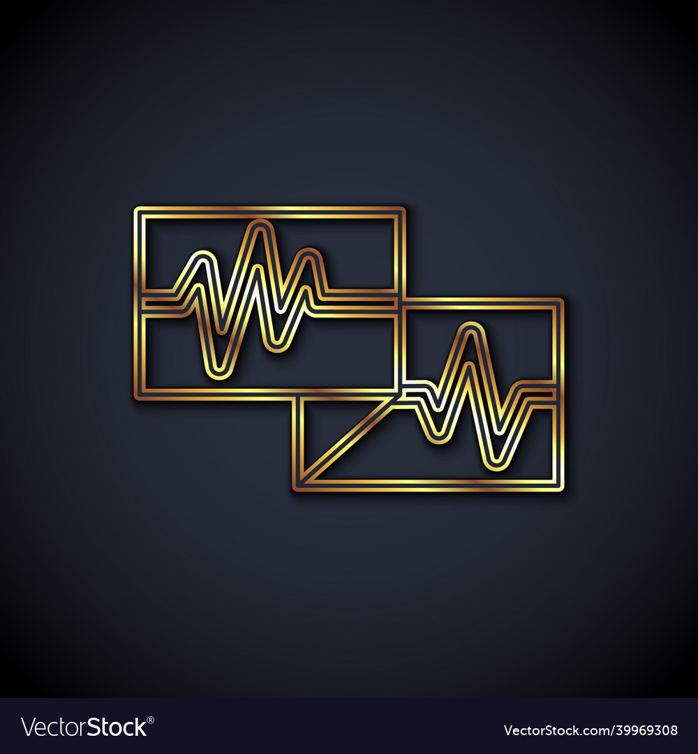 Gold line computer monitor with cardiogram icon