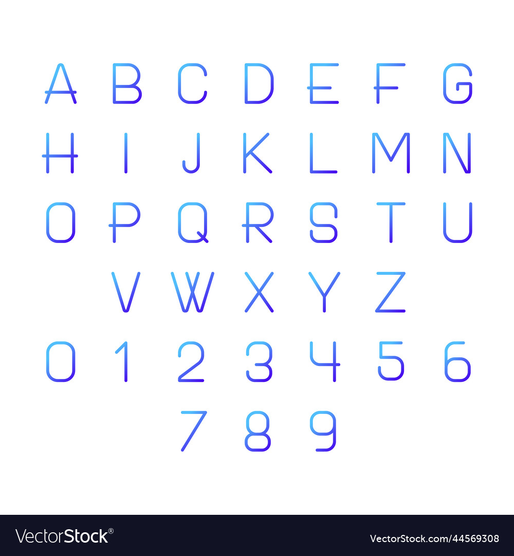 Numbers and letters pixel perfect gradient linear vector image Numbers and letters pixel perfect gradient linear