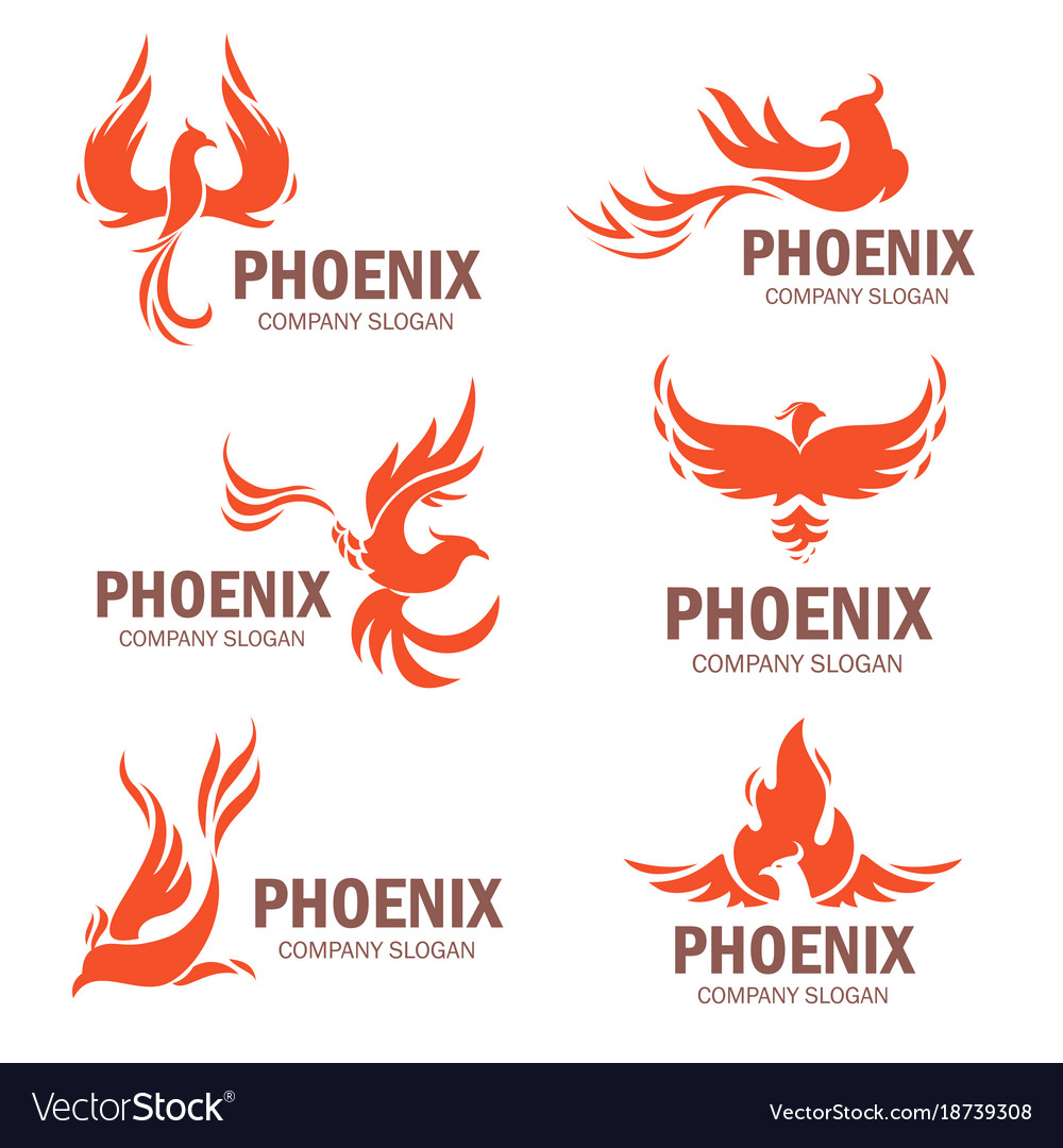 Phoenix company slogan flat set Royalty Free Vector Image