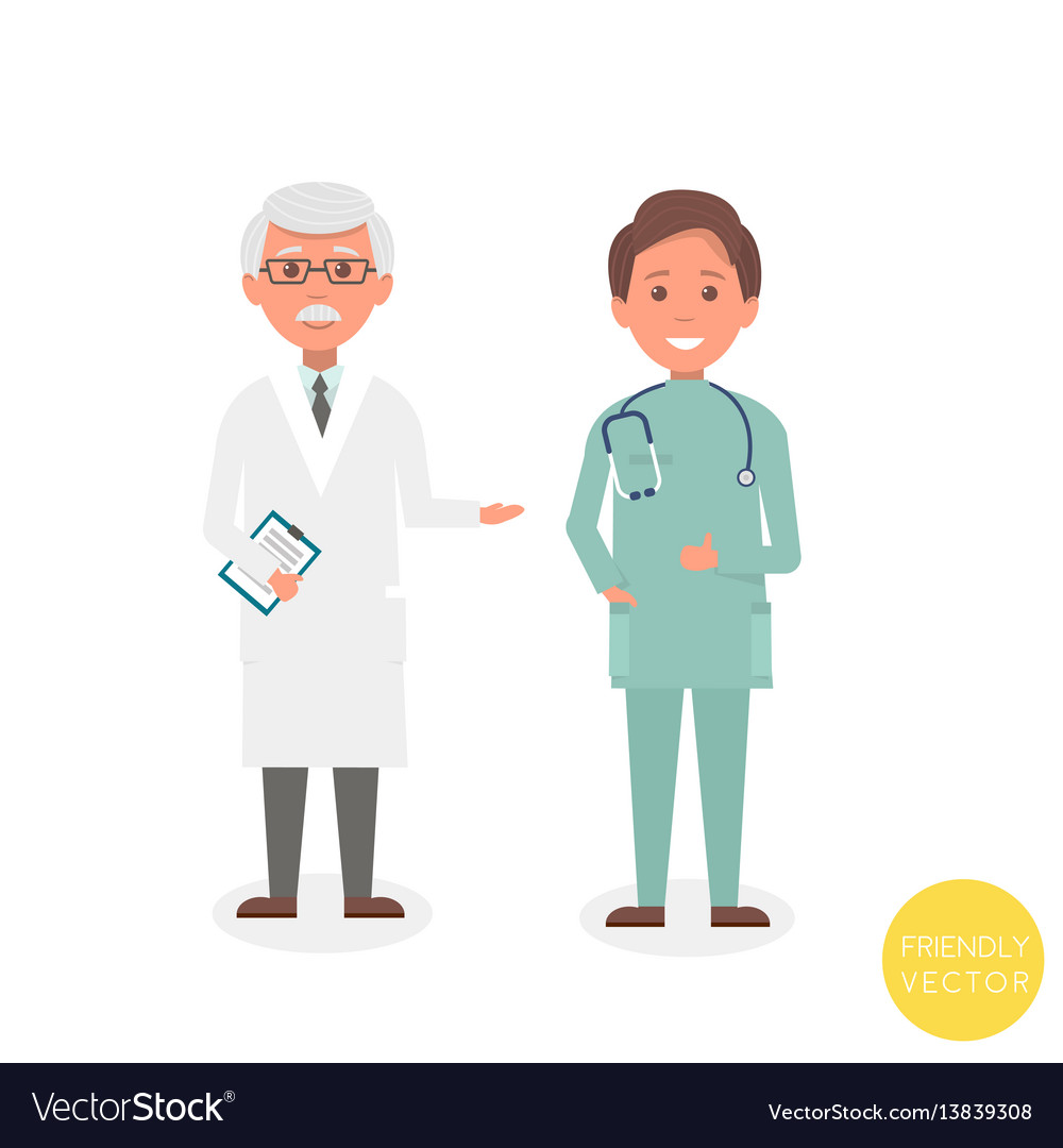 Senior Man Doctor With Young Man Doctor Stand Vector Image