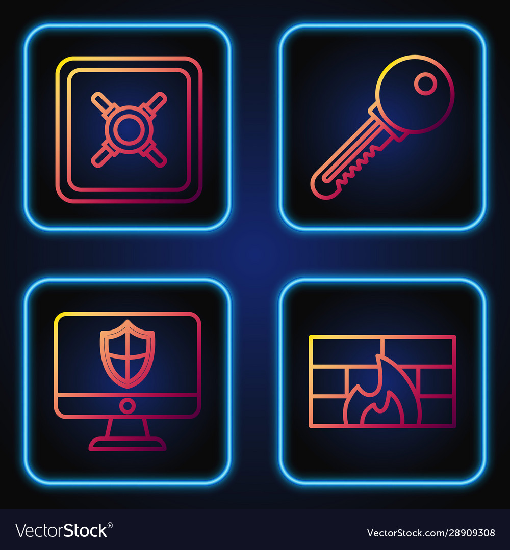 Set line firewall security wall computer monitor vector image Set line firewall security wall computer monitor