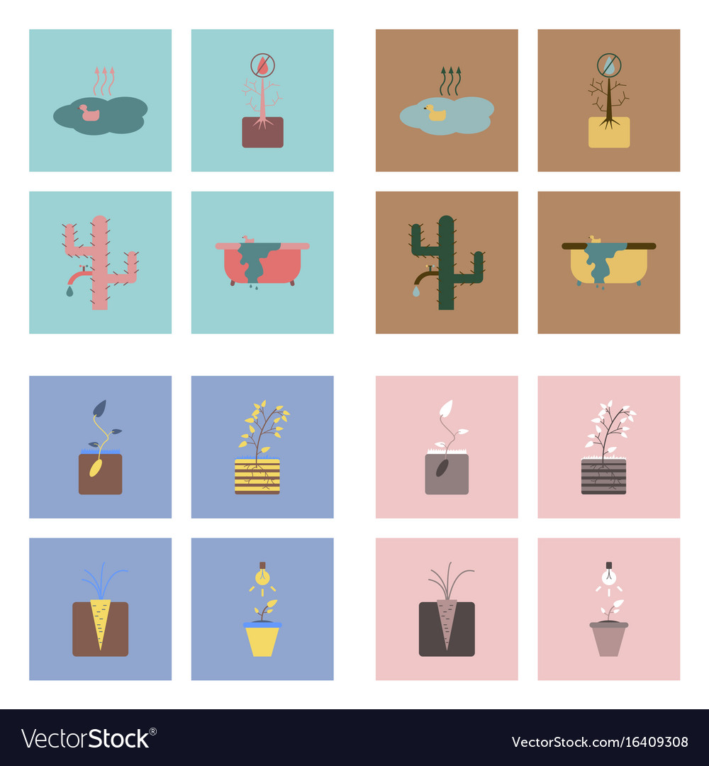Set of ecology icons on color backgrounds square