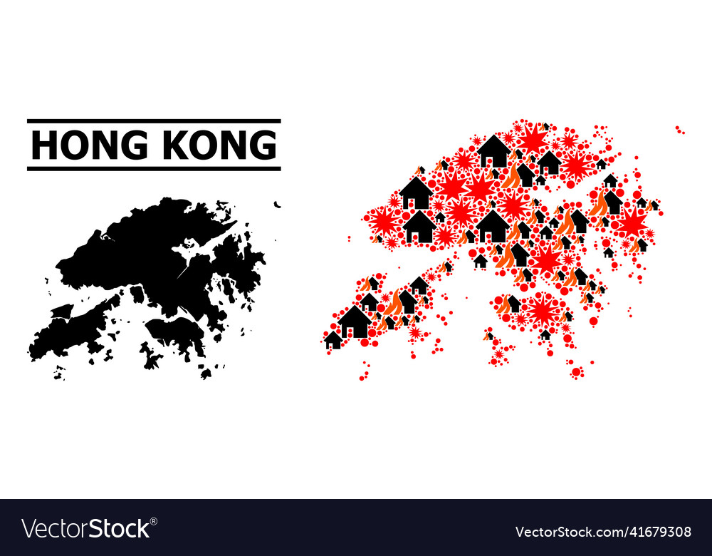 War mosaic map of hong kong Royalty Free Vector Image