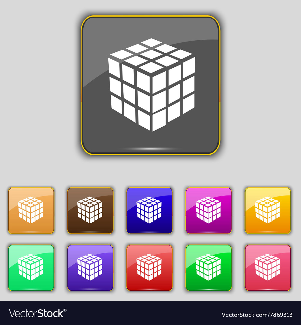 A three sided cube puzzle box in 3d icon sign set