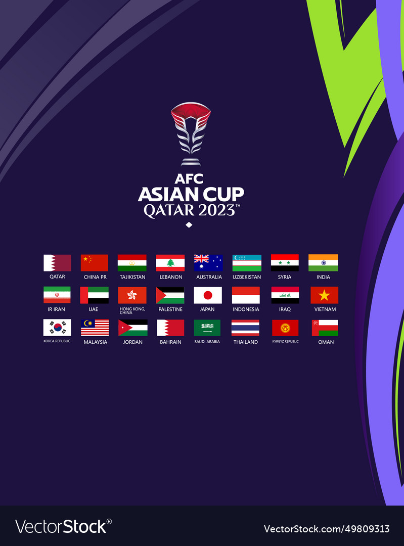 Afc asian cup qatar 2023 flags countries asia Vector Image