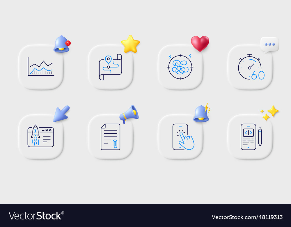 Attachment phone touch and timer line icons Vector Image Attachment phone touch and timer line icons