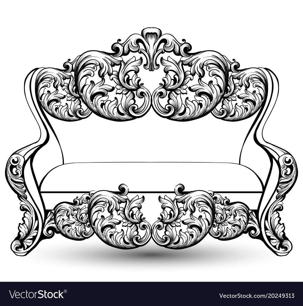 Baroque couch with luxurious ornaments Royalty Free Vector