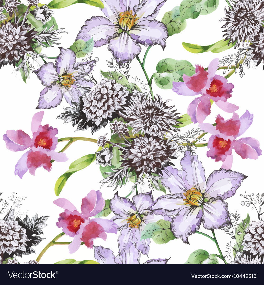Beautiful watercolor summer garden blooming