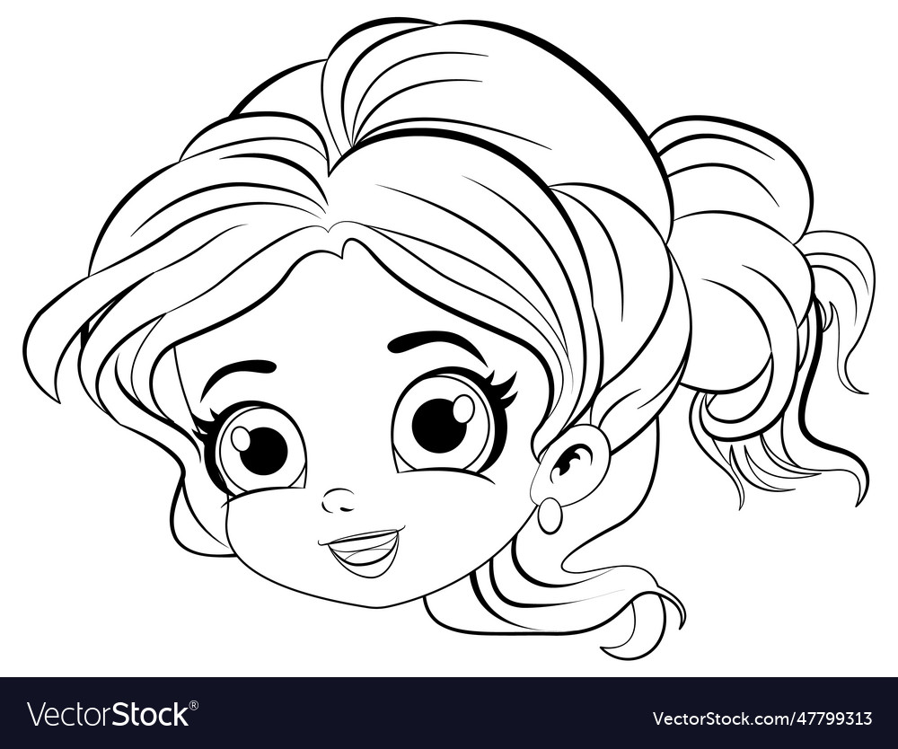 Beautiful woman face cartoon doodle outline Vector Image