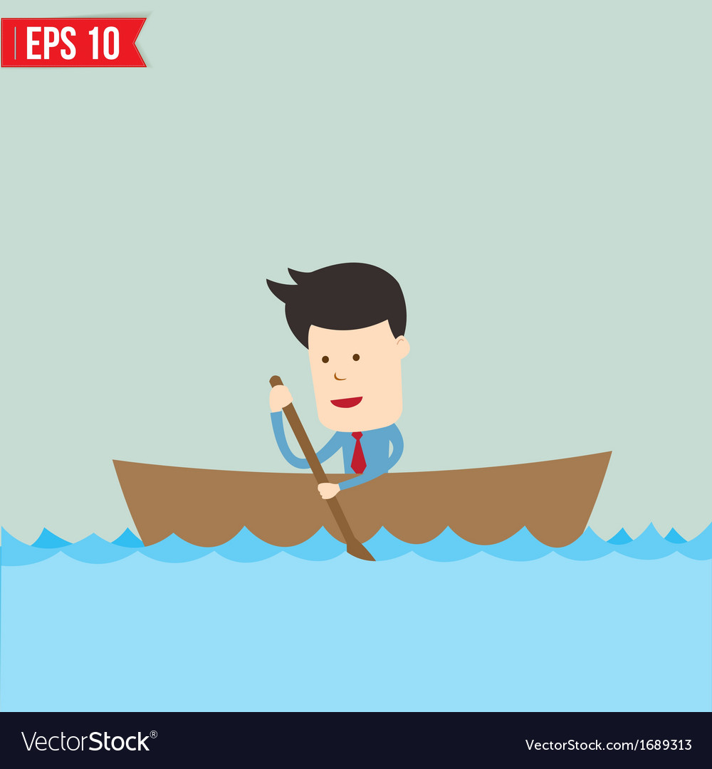 Cartoon business man rowing a boat EPS1 Vector Image