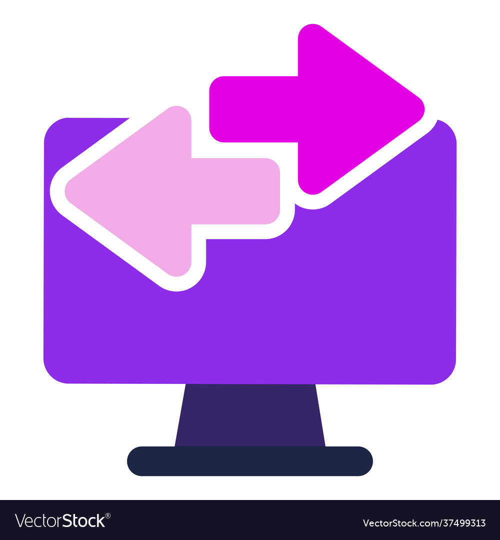 Computer icon with data transfer flat vector image Computer icon with data transfer flat
