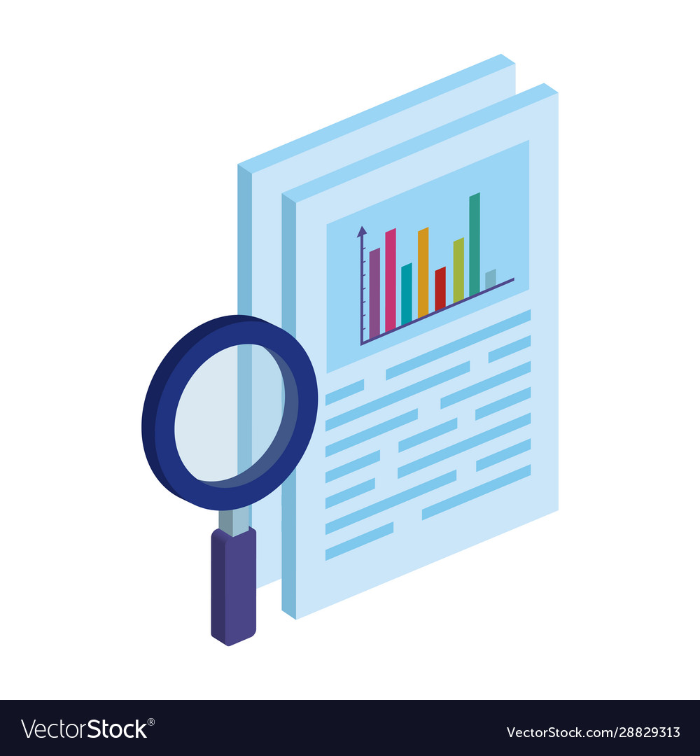 Document with bars statistical and magnifying vector image Document with bars statistical and magnifying