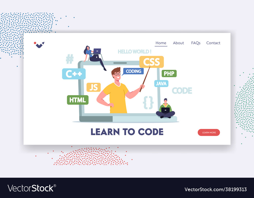 Learn to code landing page template software vector image Learn to code landing page template software