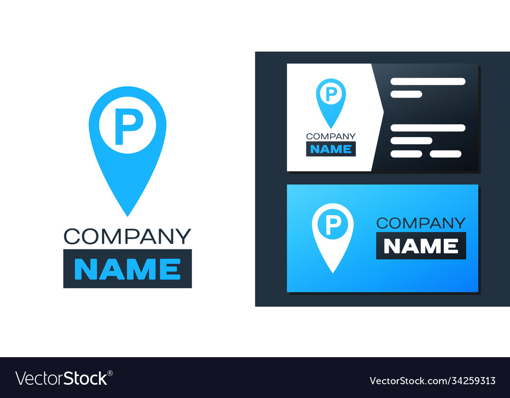 Logotype map pointer with car parking icon