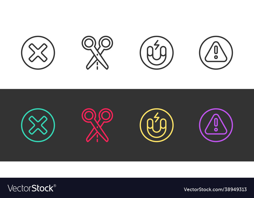Set line x mark cross in circle scissors vector image Set line x mark cross in circle scissors