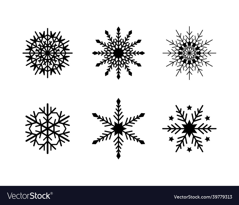 Set of simple snowflake black lines Vector Image Set of simple snowflake black lines