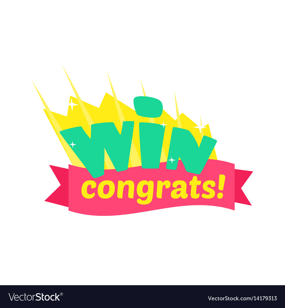 Win congratulations sticker design with green Vector Image