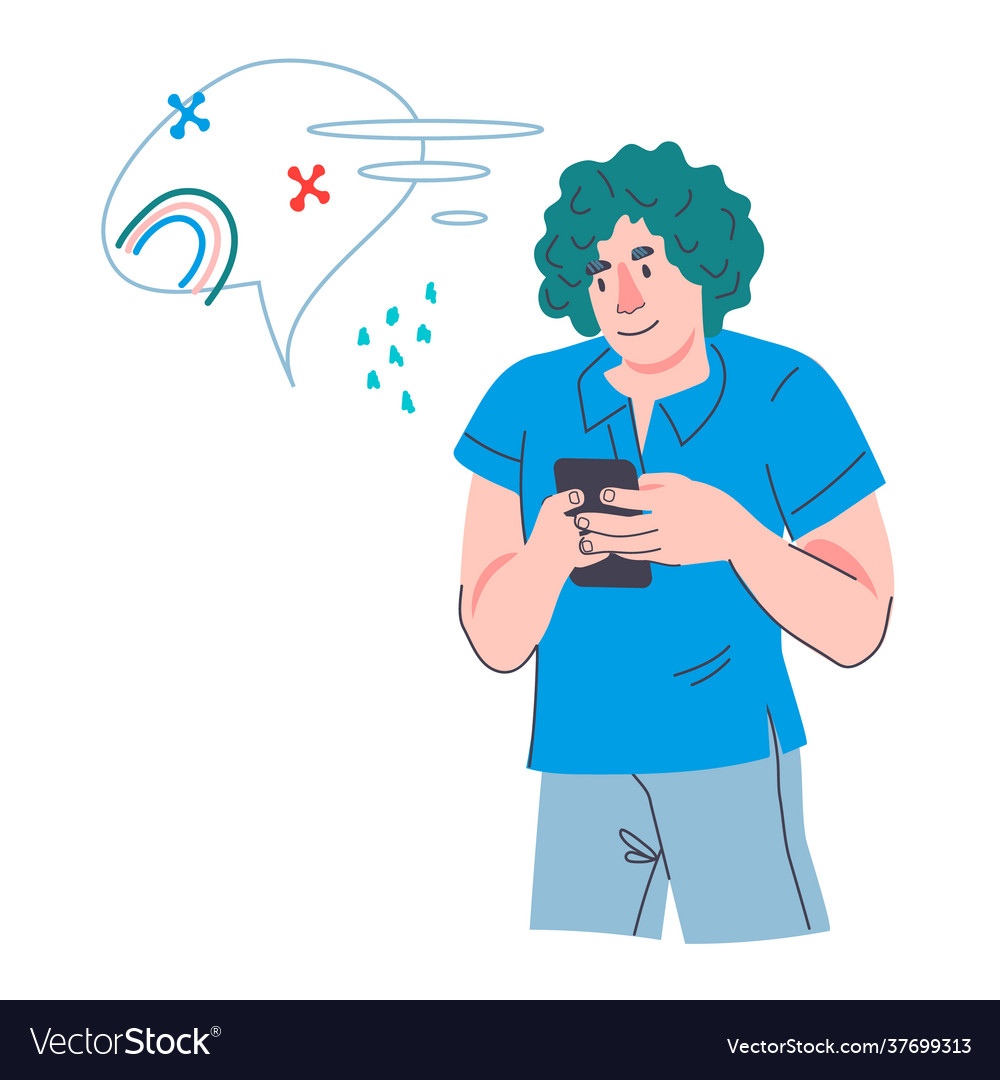 Young man sending message to mobile chat using