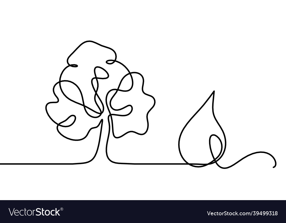 Abstract drop with tree as line drawing on white