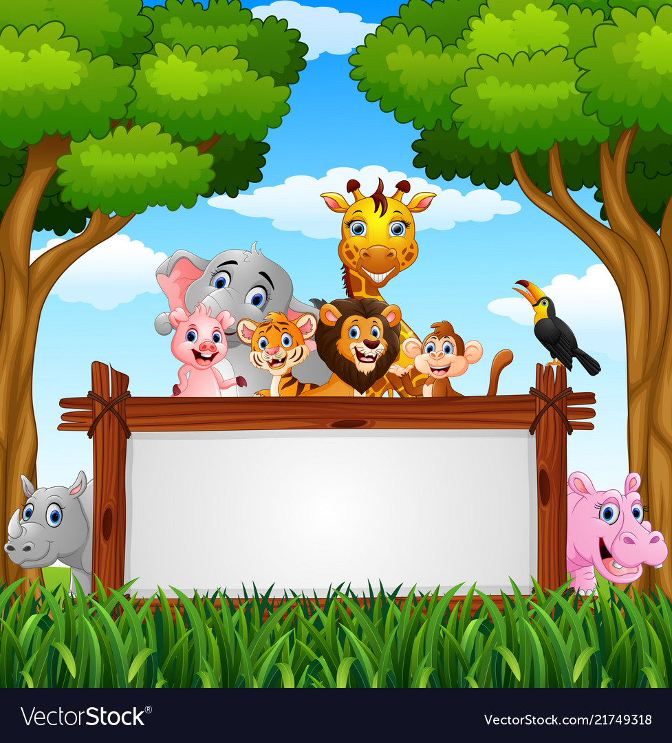 Animals with a blank sign wood