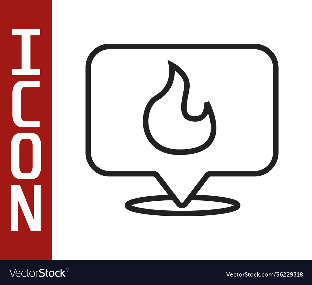 Black line map pointer with fire flame icon