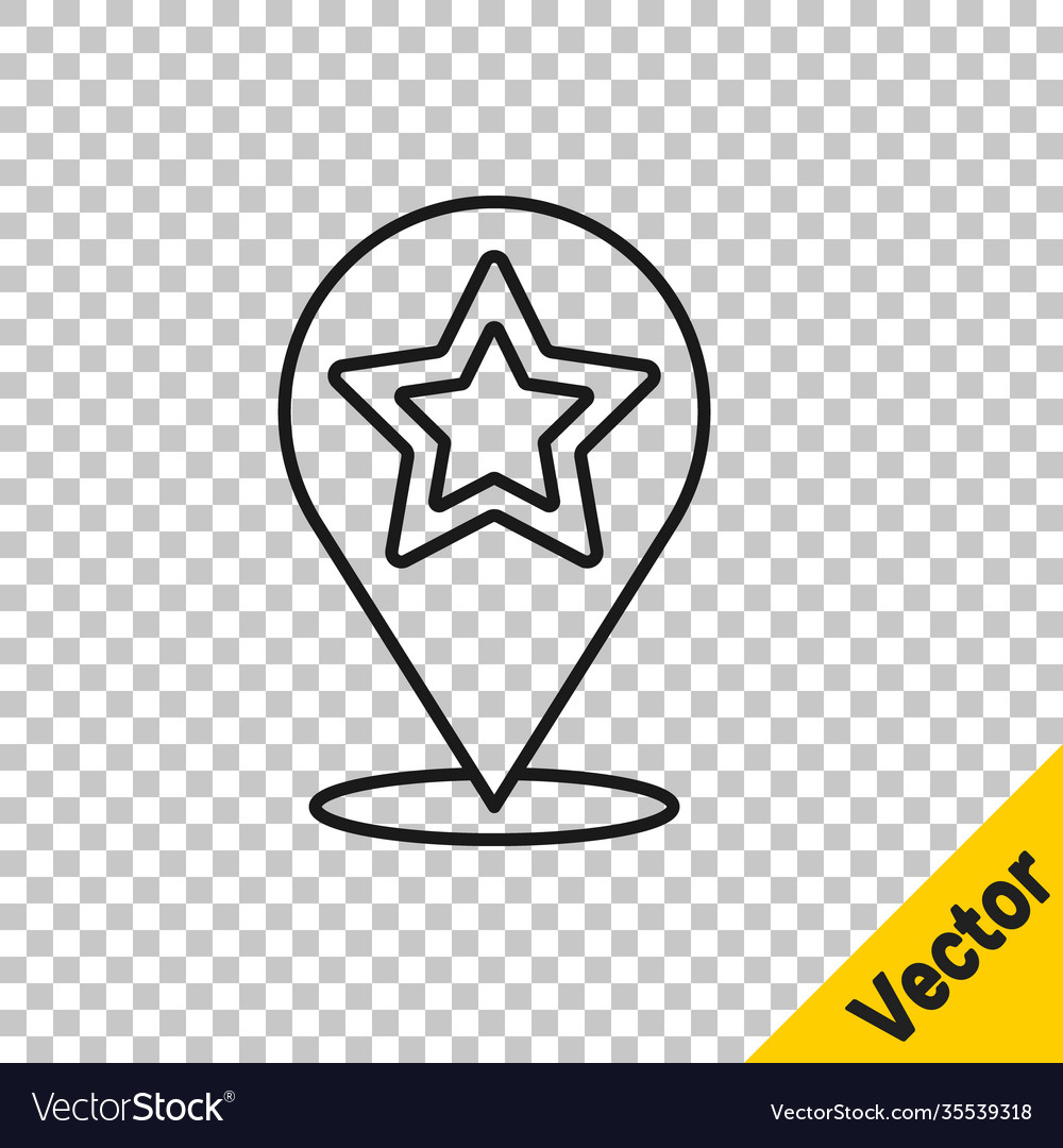 Black line map pointer with star icon isolated vector image Black line map pointer with star icon isolated