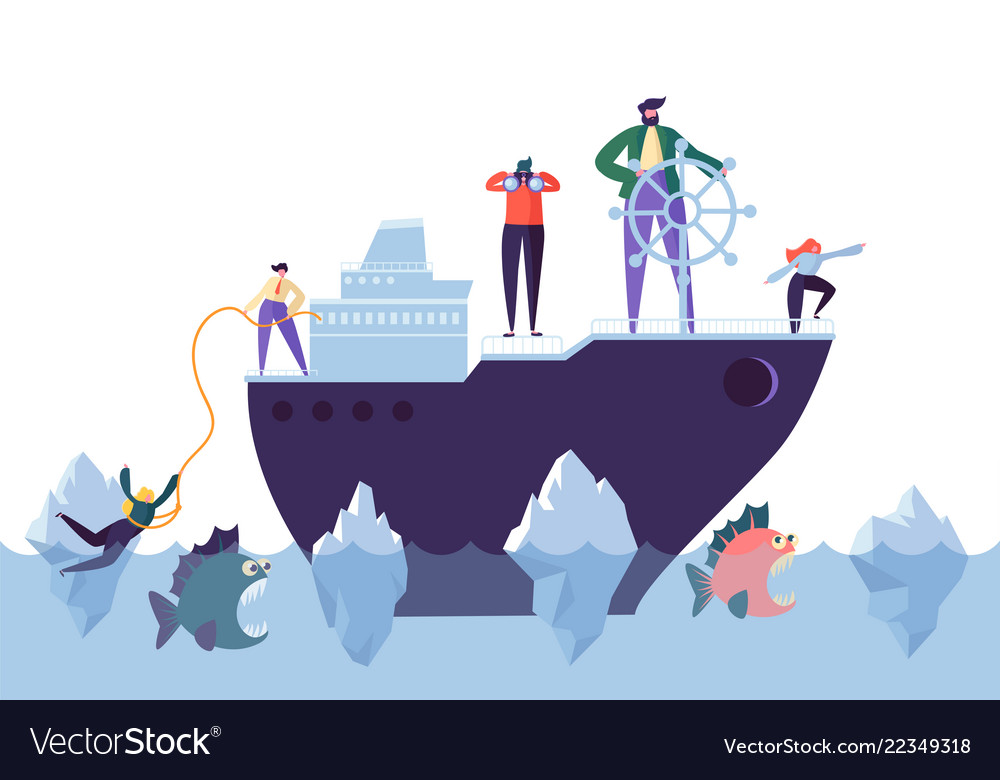 Business people floating on the ship leadership Vector Image