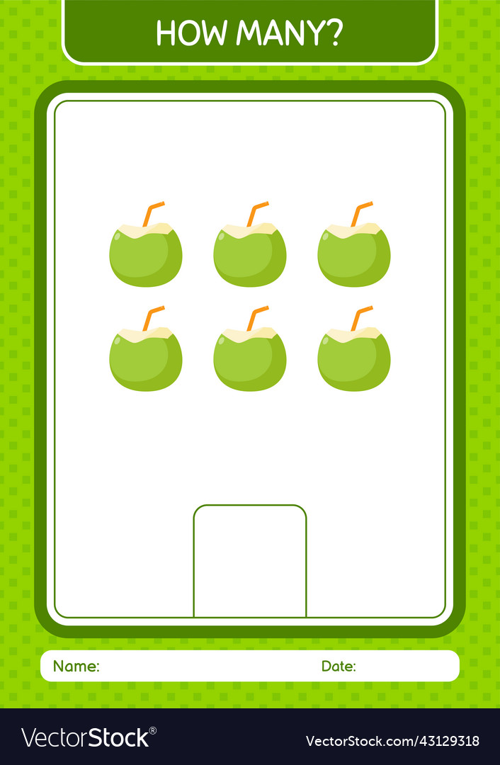 How many counting game with coconut worksheet vector image How many counting game with coconut worksheet