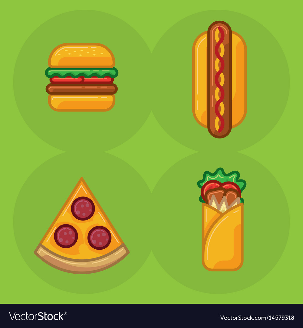 Icon-Set von Essen schnelle Pizza Sandwich