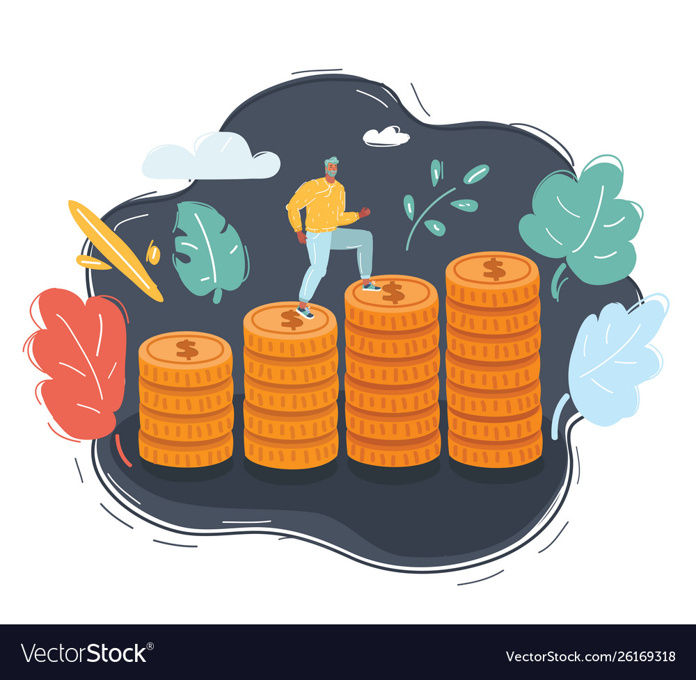 Man running on money stack
