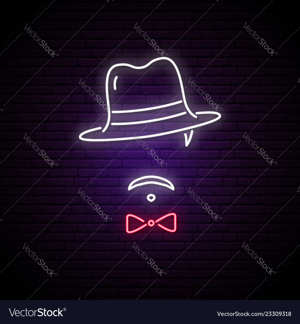 Neon sign of men in a hat bright emblem