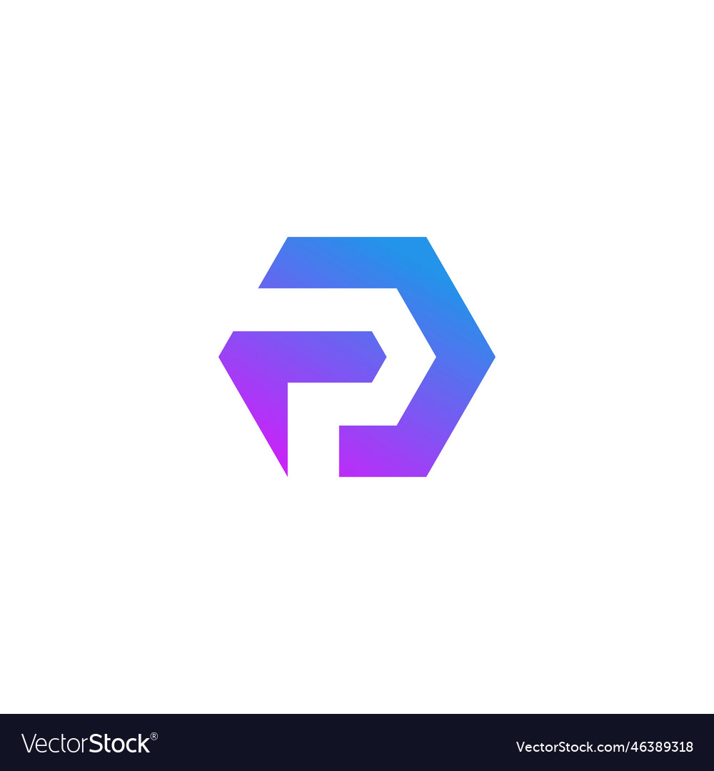 P initial letter loop linked hexagon logo design