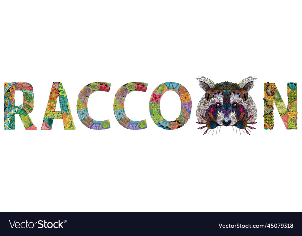 Raccoon entangle stylized word for decoration