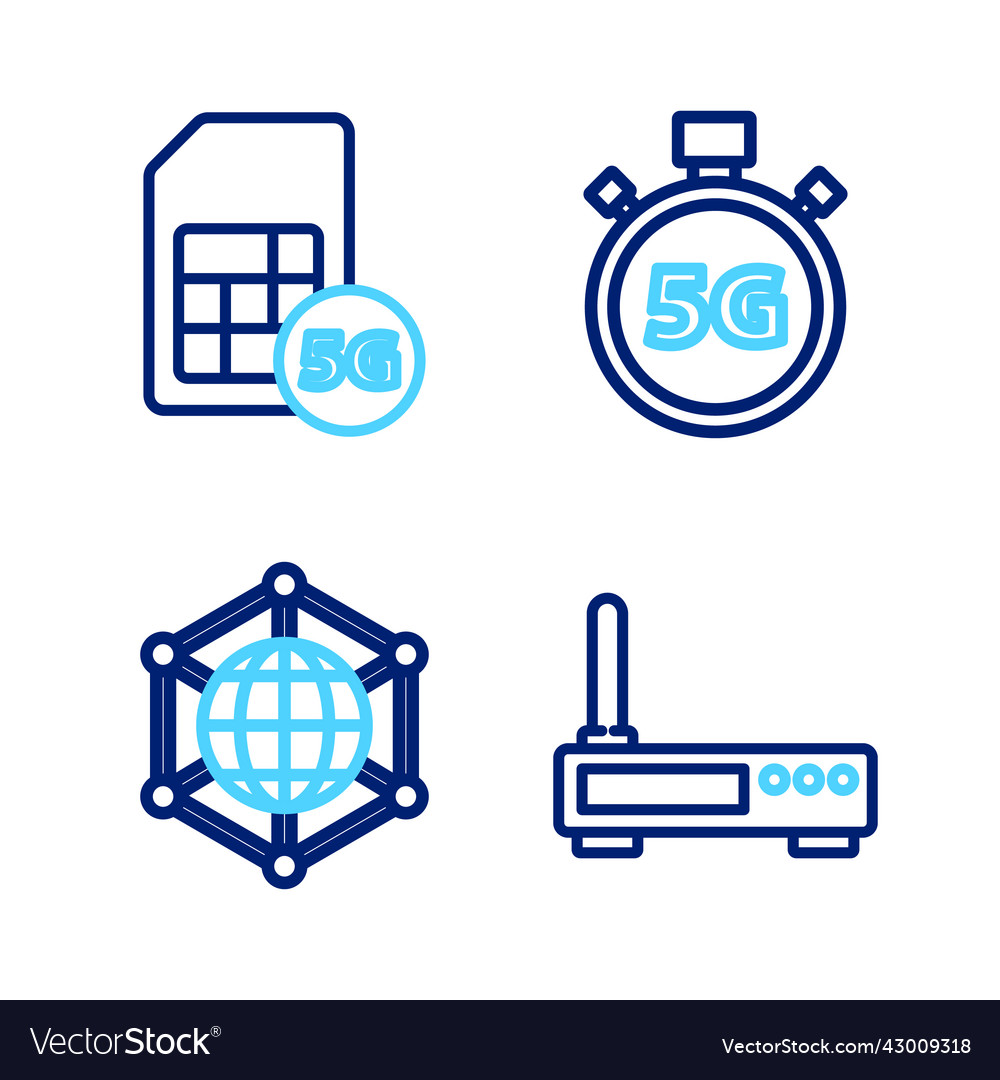 Set line router and wi-fi signal social network vector image Set line router and wi-fi signal social network