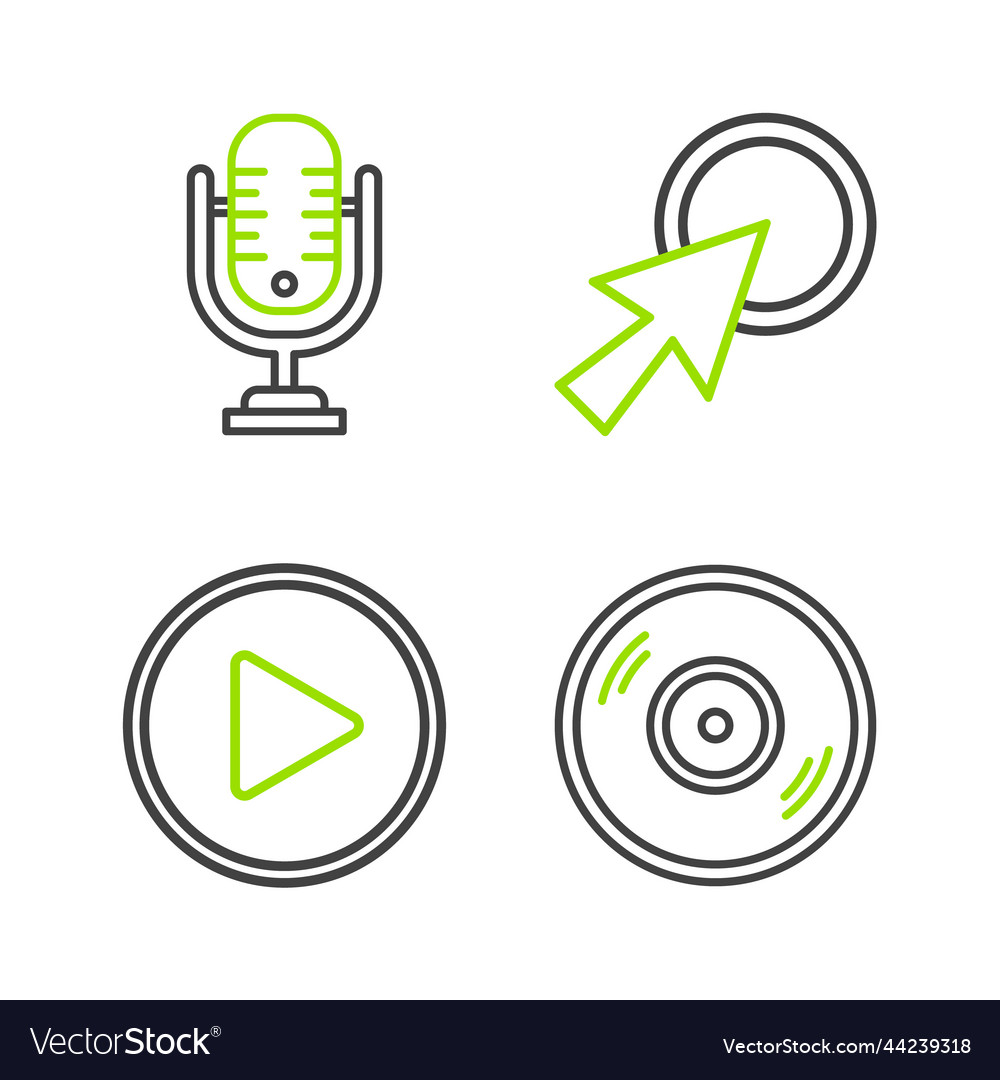 Set line vinyl disk play circle arrow cursor vector image Set line vinyl disk play circle arrow cursor