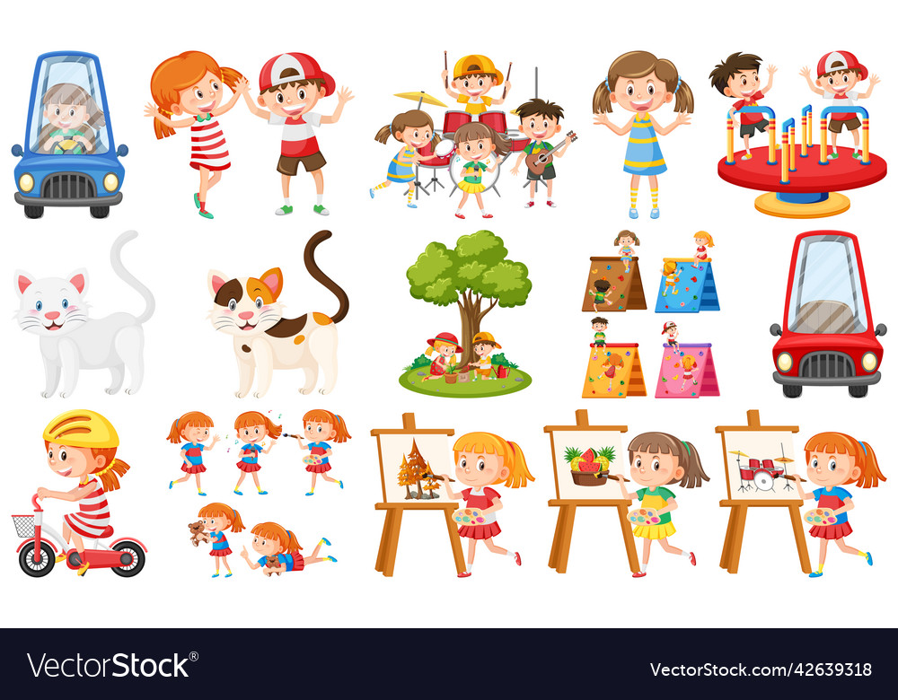 Set of cute kids and objects Royalty Free Vector Image