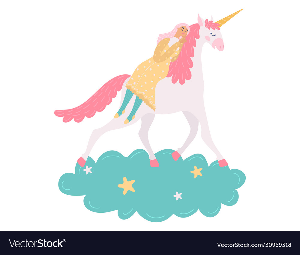 Unicorn magical horse fantasy animal and girl vector image Unicorn magical horse fantasy animal and girl