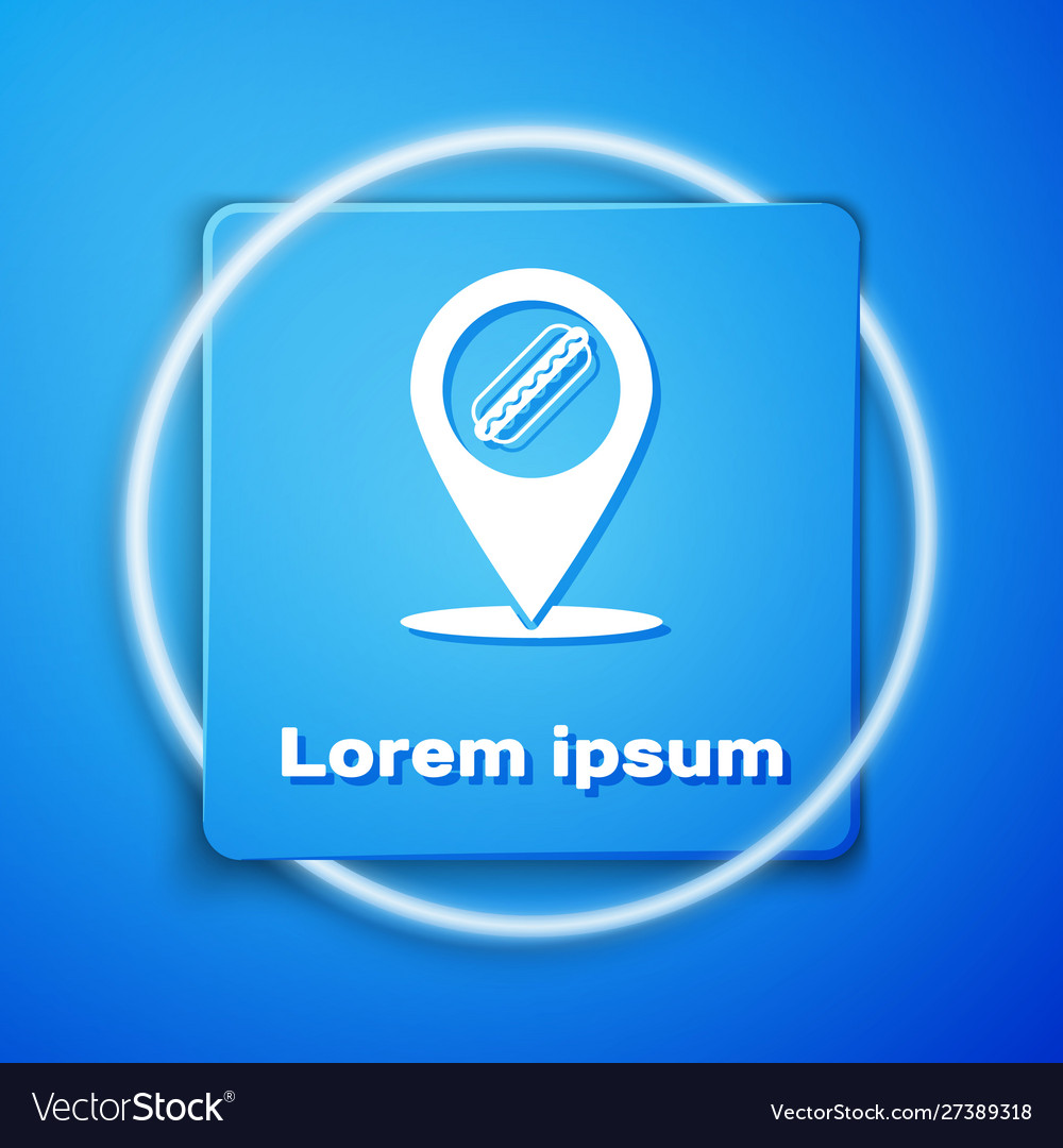 White map pointer with fast food hotdog icon