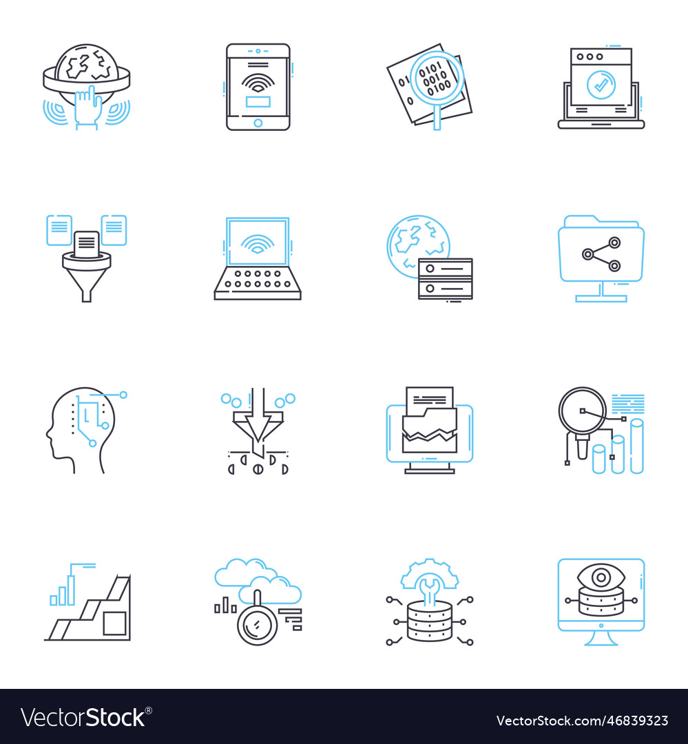 Artificial learning linear icons set algorithm vector image Artificial learning linear icons set algorithm
