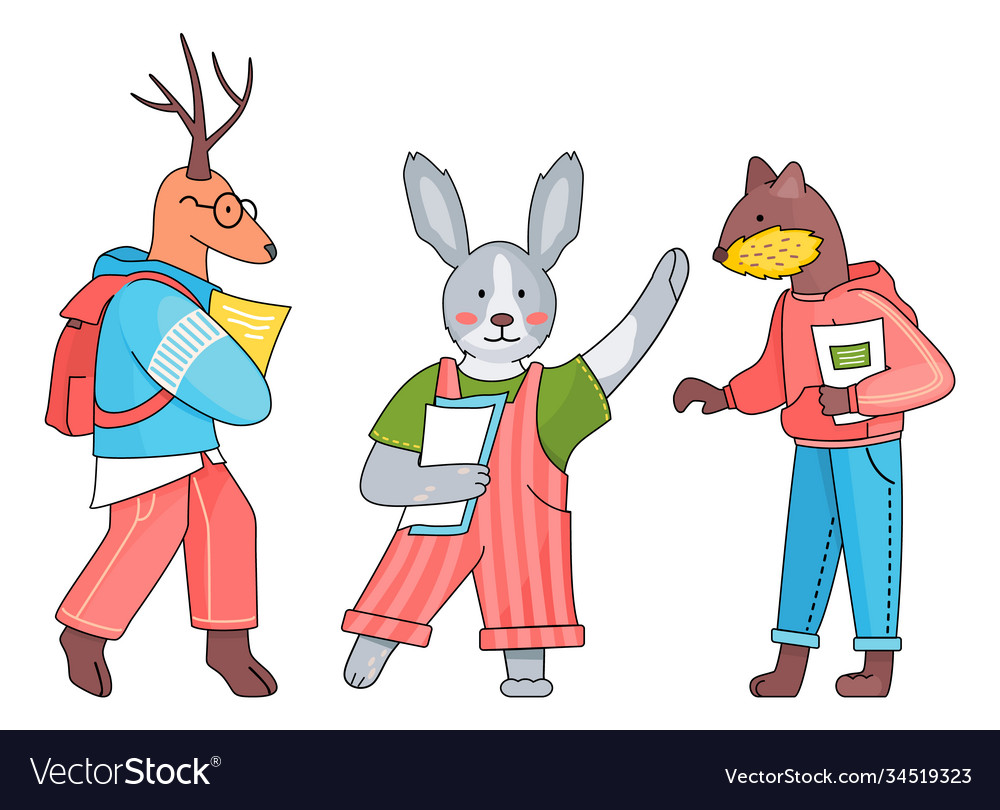 Back to school cartoon animals students deer