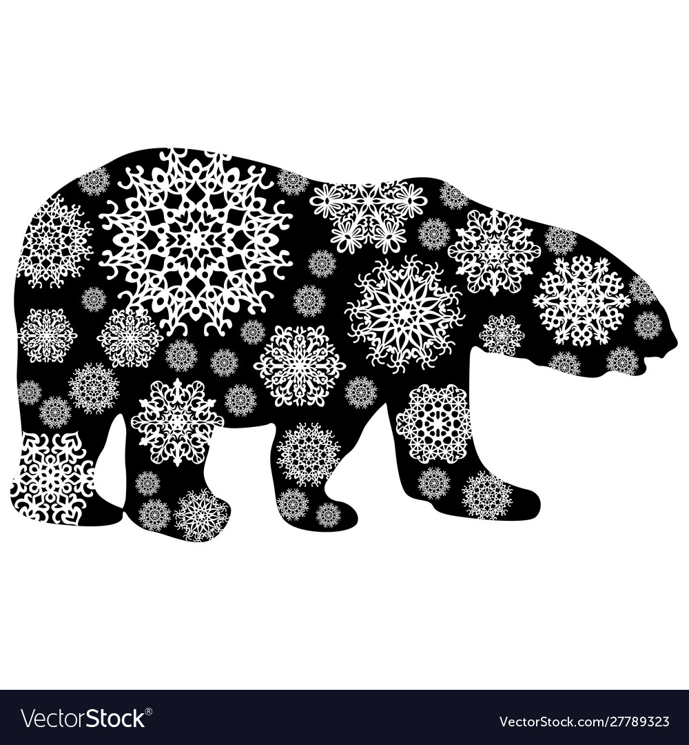 Christmas card polar bear in snowflakes
