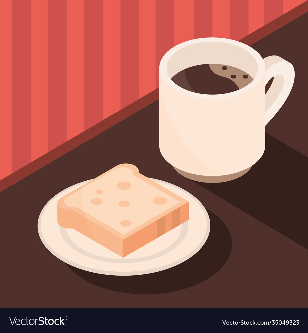 Coffee cup and bread in plate brewing isometric Vector Image