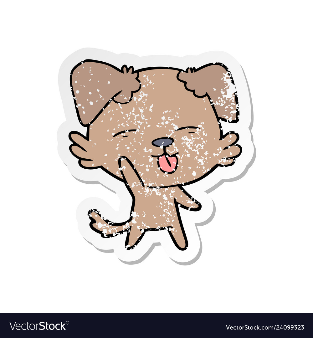 Distressed sticker of a cartoon dog sticking out Vector Image